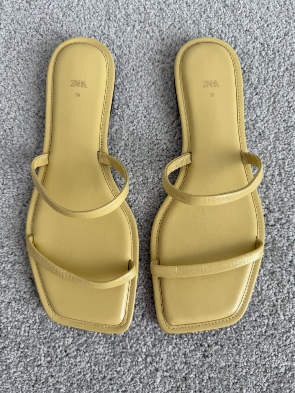Zara Leather Square Toe Slip-On Sandals